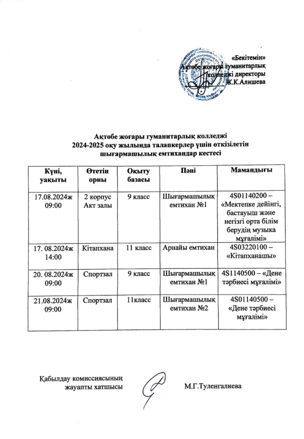 2024-2025 оқу жылында талапкерлер үшін өткізілетін әңгімелесу, кеңес беру, шығармашылық емтихандар кестесі!